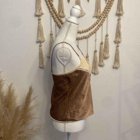 Vintage satin lace camisole tank top neutral brown cream no size small medium - Picture 7 of 17